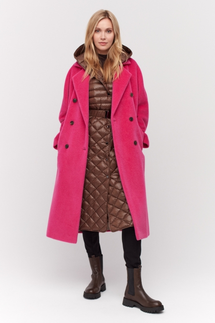 Płaszcz z wełny alpaki dwurzędowy luxury line różowy