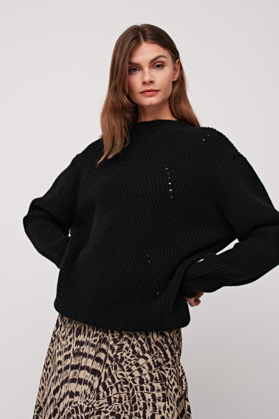 Wełniany sweter z kaszmirem luxury line czarny