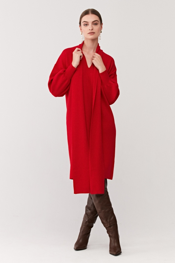 Czerwona sukienka dzianinowa 100% wełna merynosowa luxury line