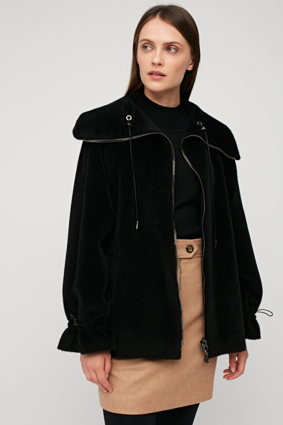 Czarna kurtka z alpaki i wełny dziewiczej Luxury Line
