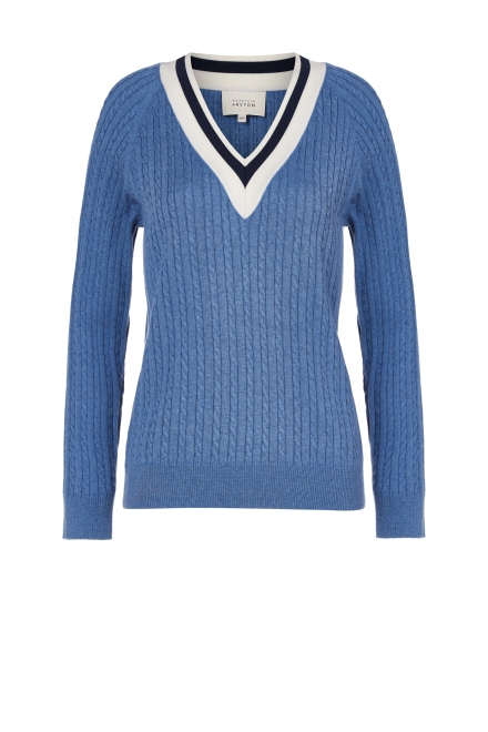 Sweter w warkoczowy splot z domieszką kaszmiru niebieski