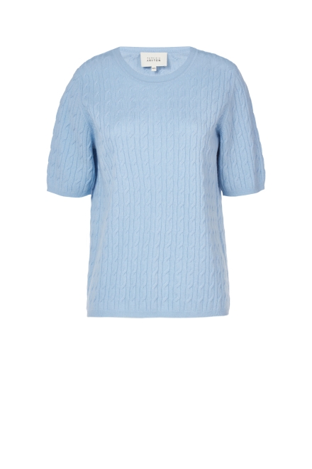 Kaszmirowa bluzka z krótkim rękawem niebieski